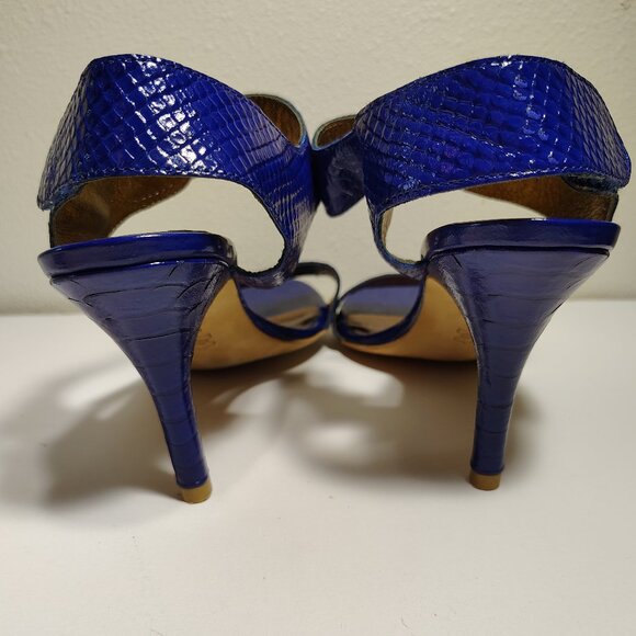 Cynthia Vincent Strappy Open Toe Heel Pumps Faux Reptile Skin Patent Leather - Picture 6 of 8